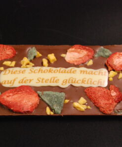 SMS-Tafel "Glücklich" aus Costa Rica-Schokolade (40% Kakaoanteil)