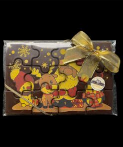 Schokoladen-Puzzle mit weihnachtlichem Motiv aus Zartbitterschokolade