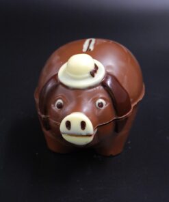 Sparschwein aus Vollmilch-Schokolade gegossen, mit Hand ausgemalt