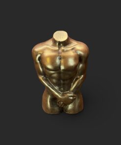 Männlicher Schokoladen-Torso aus Zartbitter-Schokolade (65 % Maracaibo) mit Bronze-Schimmer – handgefertigt in Michis Schokoatelier in Frankfurt