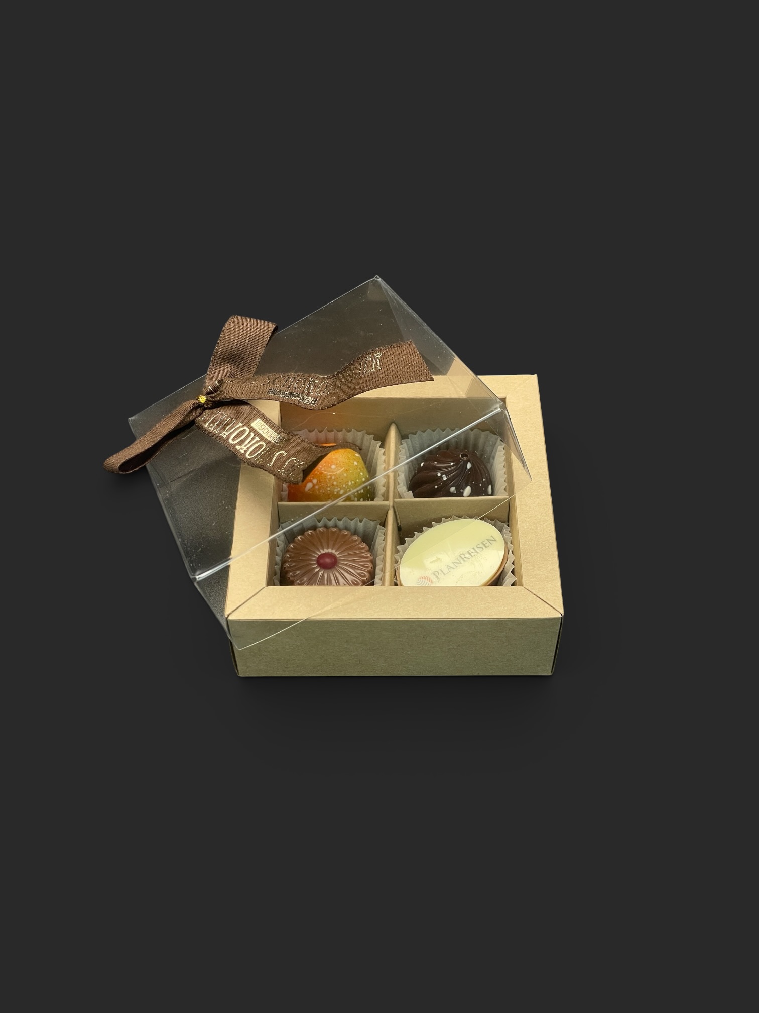 Geschenkschachtel mit 4 (Logo-) Pralinen (mind. 10 Schachteln) – Bild 4