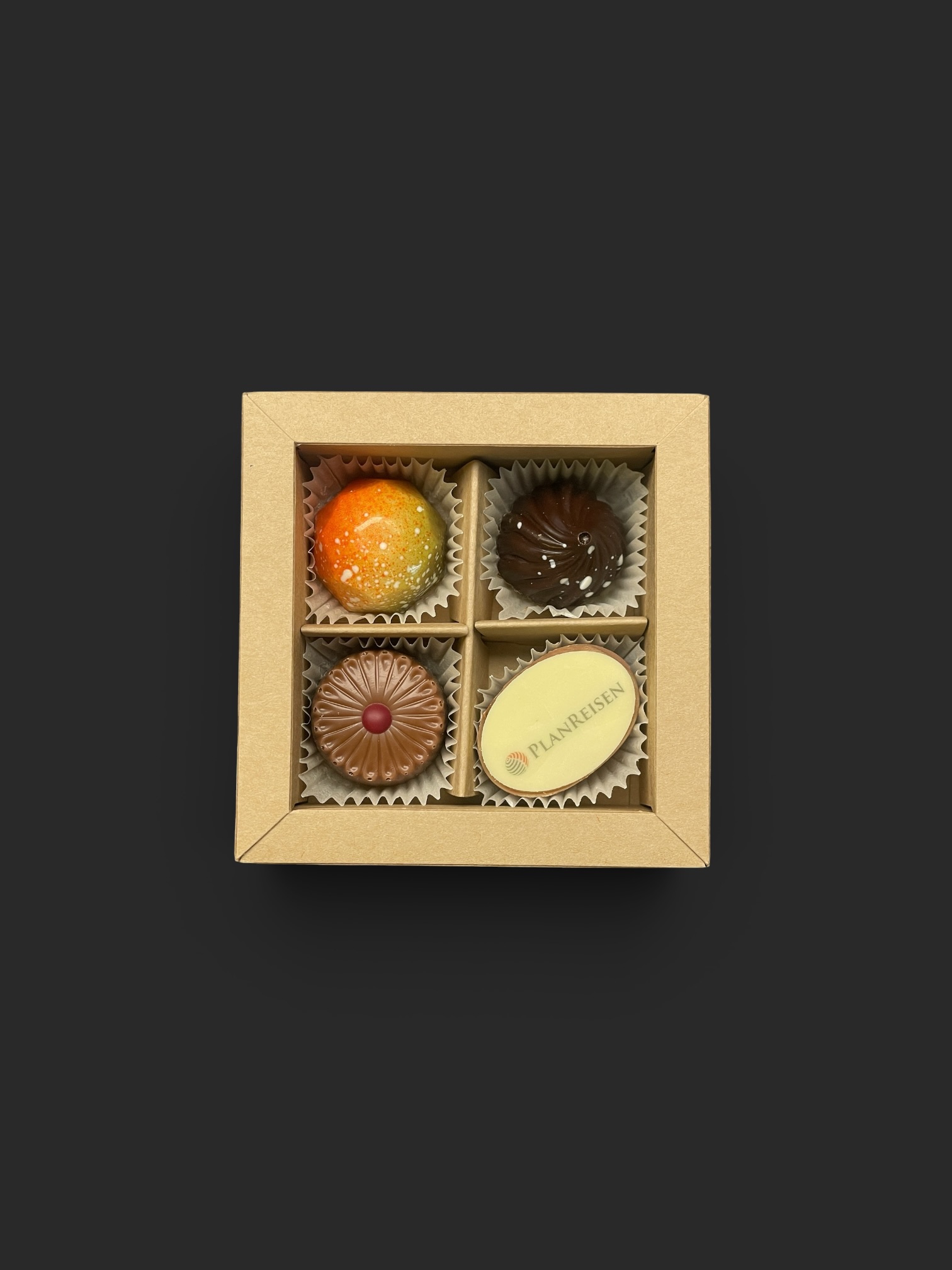 Geschenkschachtel mit 4 (Logo-) Pralinen (mind. 10 Schachteln)