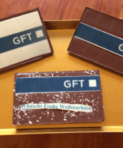 Schokoladentafel mit Firmenlogo/ Bild/ Spruch