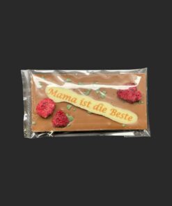 Muttertags-Schokoladentafel aus Costa-Rica-Vollmilchkuvertüre, mit weißem Schriftzug – handgefertigt in Michis Schokoatelier in Frankfurt