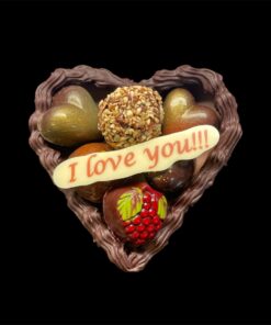Schoko-Herz mit Beschriftung, klein (gefüllt mit 6 Pralinen)
