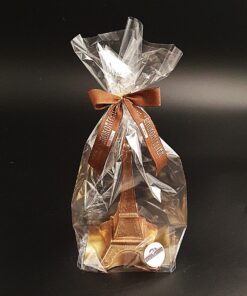 Eiffelturm aus Zartbitter-Schokolade mit Bronze-Pulver, verpackt