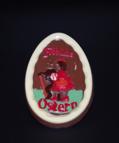 Bunte Oster-Tafel aus Vollmilch-Schokolade (40% Kakaoanteil) in Ei-Form