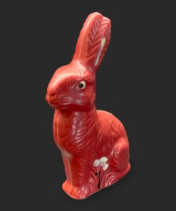 Nostalgischer veganer Osterhase aus Erdbeerlade, handgegossene Erdbeer-Schokolade, 100 g aus Michis Schokoatelier